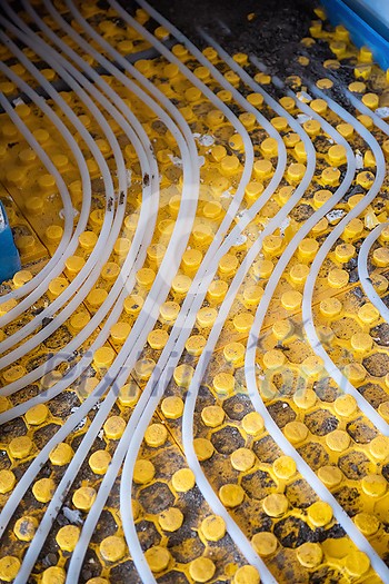 yellow underfloor heating installation with white polyethylene pipes on construction site of new two level apartment yellow underfloor heating installation with white polyethylene pipes on construction site of new two level apartment