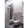 work in progress  luxury stylish unfinished bathroom interior with toilet,bidet sink fancy shower on the wall