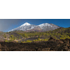 Peaks of Teide and Pico Viejo volcanoes at sunset seen from the Samara crater. Teide National Park, Tenerife, Canary Islands, Spain