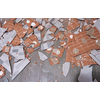 Pile of broken ceramic tiles remains after bathroom renovation prepared to be thrown into the trash Can be use as textured background