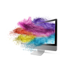 Big computer display or monitor with colorful dust explosion on a white background, copy space.