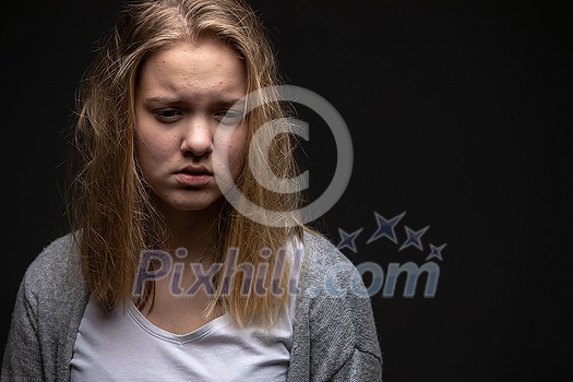 Distressed female teen - victim of domestic violence, abuse - in need of help and protection