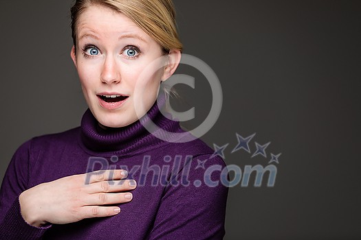 Fear/anxiety/regret/uncertainty in a young woman - effects of a difficult life situation - vivid emotions concept Fear/anxiety/regret/uncertainty in a young woman - effects of a difficult life situation - vivid emotions concept