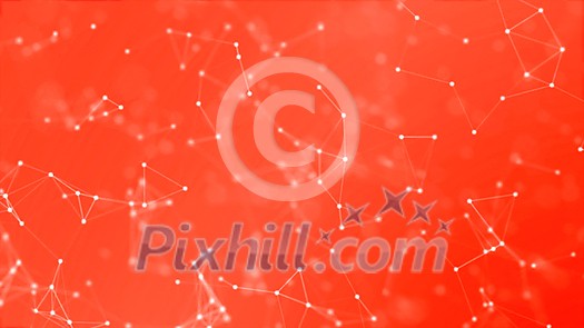 Futuristic abstract background with blockchain technology and network. Global world network and communication technology for internet business on a coral background.