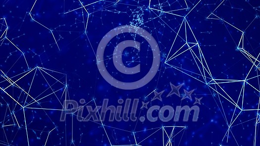 Abstract futuristic background with blockchain technology and network. Global world network and communication technology for internet business on a dark blue background.