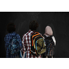 Arabic teenagers, students group  portrait against black chalkboard wearing backpack and books in school