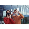 Business People team with protective medical safety Mask standing at Office Urban Building CoronaVirus in Business new normal outbreak Concept