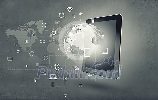 Cloud computing concept with tablet pc and application icons 