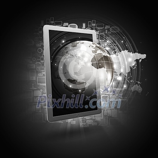 Global connection concept with tablet pc and digital Earth planet Global connection concept with tablet pc and digital Earth planet