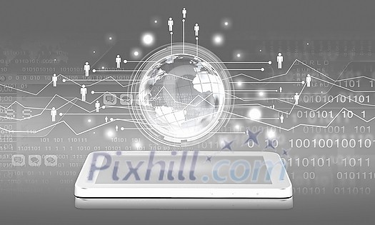 Mobile internet concept with mobile phone and digital planet Mobile internet concept with mobile phone and digital planet