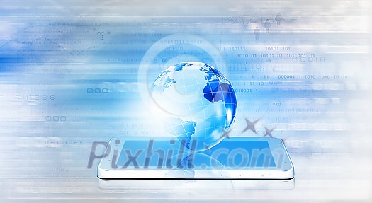 Mobile internet concept with mobile phone and digital planet Mobile internet concept with mobile phone and digital planet