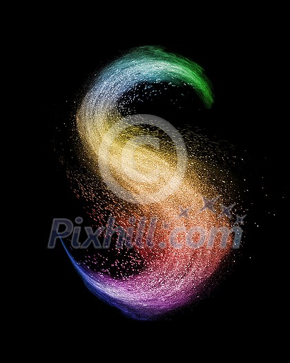 Creative picture of letter S from rainbow powder splash or explosion on a black background with copy space. Creative picture of letter S from rainbow powder splash or explosion on a black background with copy space.