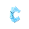 Capital letter C handmade from medical antibacterial protective blue face masks on a white background, copy space. Creative alphabet for making up new words.