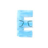 Capital letter E handmade from medical antibacterial protective blue face masks on a white background, copy space. Creative alphabet for making up new words.