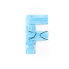 Capital letter F handmade from medical antibacterial protective blue face masks on a white background, copy space. Creative alphabet for making up new words.