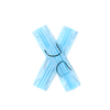 Capital letter X handmade from medical antibacterial protective blue face masks on a white background, copy space. Creative alphabet for making up new words.