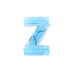Capital letter Z handmade from medical antibacterial protective blue face masks on a white background, copy space. Creative alphabet for making up new words.