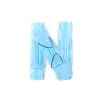 Capital letter N handmade from medical antibacterial protective blue face masks on a white background, copy space. Creative alphabet for making up new words.