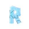 Capital letter R handmade from medical antibacterial protective blue face masks on a white background, copy space. Creative alphabet for making up new words.