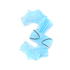 Figure 3, three handmade from medical antibacterial protective blue face masks on a white background, copy space. Creative typeface for making up new numerical information.