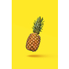 Pattern of slices and whole tropical pineapple fruit on a blue background with space for text. Flat lay
