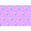 Creative pattern from blue rubber surgical gloves as flying balloons against a hot pink background.