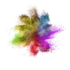 Abstract decorative chaotic powder or dust colorful explosion on a white background with copy space.