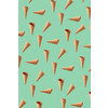 Creative vertical pattern from chaotic flying crunchy waffle cones for making fresh sweet ice-cream or desserts against light green background.