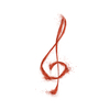 Creative music sign treble clef made from red dust splash on a white background with copy space.