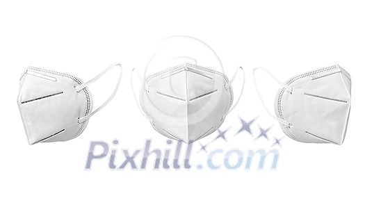 Health care set from medical antibacterial face masks for protection from viruses on a white background, copy space. Concept of prevention from respiratory sickness and infections.