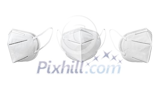 Health care set from medical antibacterial face masks for protection from viruses on a white background, copy space. Concept of prevention from respiratory sickness and infections. Health care set from medical antibacterial face masks for protection from viruses on a white background, copy space. Concept of prevention from respiratory sickness and infections.