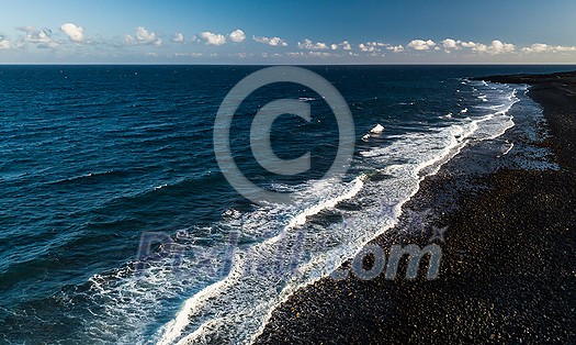 Aerial view of crashing waves on rocks landscape nature view and Beautiful tropical sea with Sea coast view in summer season
