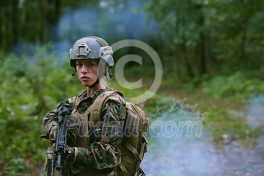 woman soldier ready for battle wearing protective military gear and weapon woman soldier ready for battle wearing protective military gear and weapon