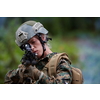 woman soldier ready for battle wearing protective military gear and weapon