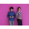 Arabic teenagers group  portrait against pink wall  