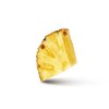 One close-up cut slice of freshly picked natural organic pineapple fruit isolated on a white background with soft shadows, copy space. Vergan healthy food concept.