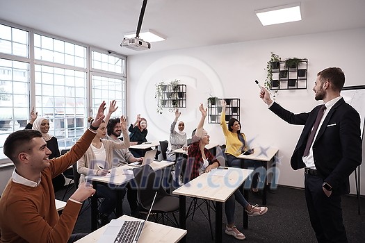 business education group of students at class or presentation