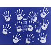 creative children black handprints painting on yellow paper