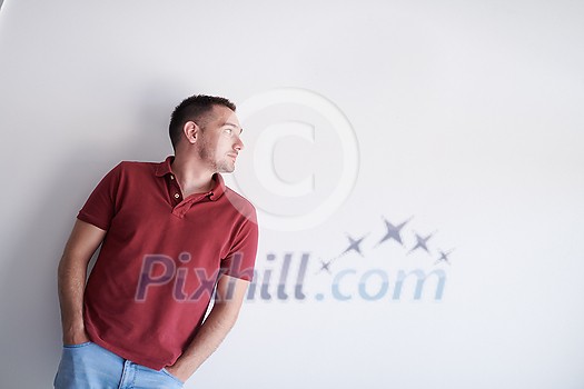portrait of casual startup businessman wearing a red T-shirt isolated on white background