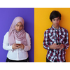 arab teenagers group using smart phones for social media networking and sharing of informations for online education