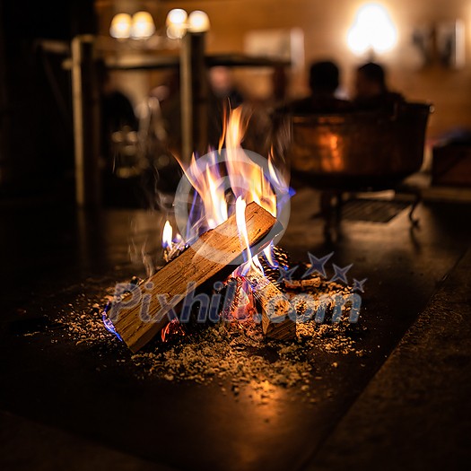 Open fireplace in a cosy restaurant