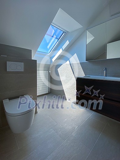 Rental apartment bathroom cleaned and ready for a new tenant to move in - Modern, bright apartment in a city center briging monthly passive, rental income to its owner