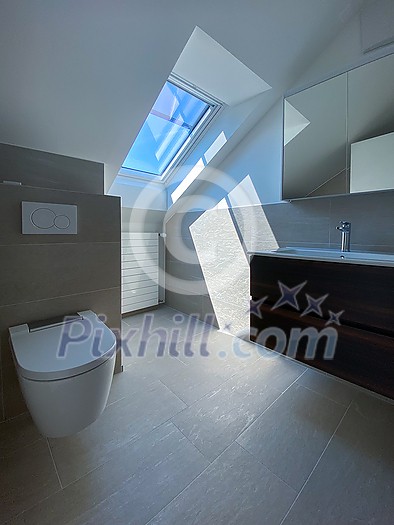 Rental apartment bathroom cleaned and ready for a new tenant to move in - Modern, bright apartment in a city center briging monthly passive, rental income to its owner Rental apartment bathroom cleaned and ready for a new tenant to move in - Modern, bright apartment in a city center briging monthly passive, rental income to its owner
