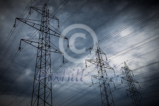 High-voltage power lines. electricity distribution station . high voltage electric transmission tower in landscape