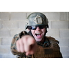 angry soldier pointing with finger and screaming