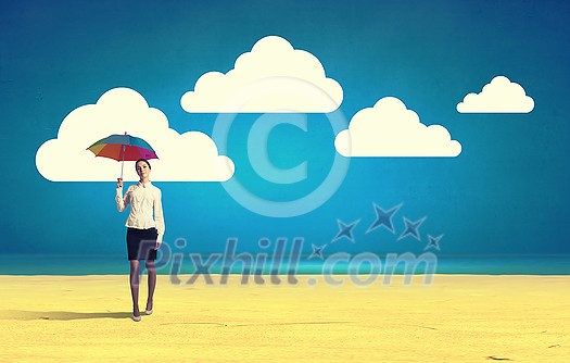 Young pretty businesswoman with rainbow colorful umbrella Young pretty businesswoman with rainbow colorful umbrella