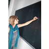 Pretty, young college student/young teacher writing on the chalkboard/blackboard during a math class (color toned image; shallow DOF)