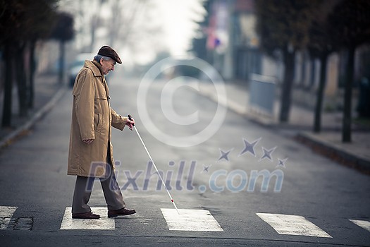 Blind man crossing a street
