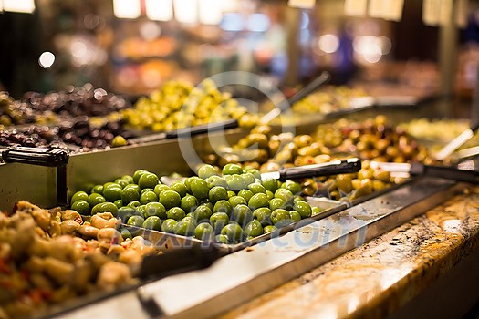 Olives on sale/display in a food market/grocery store