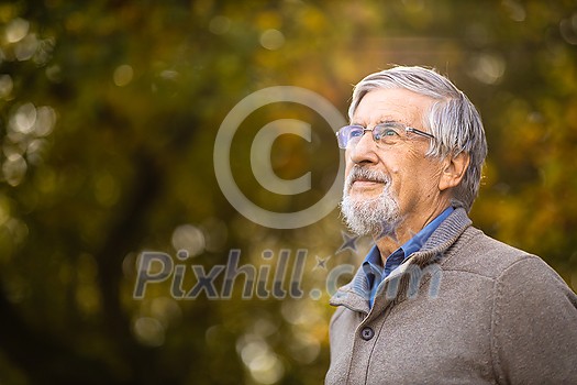 Portrait of a senior man outdoors, optimism, good health, happyness radiates of the man's face, expression Portrait of a senior man outdoors, optimism, good health, happyness radiates of the man's face, expression